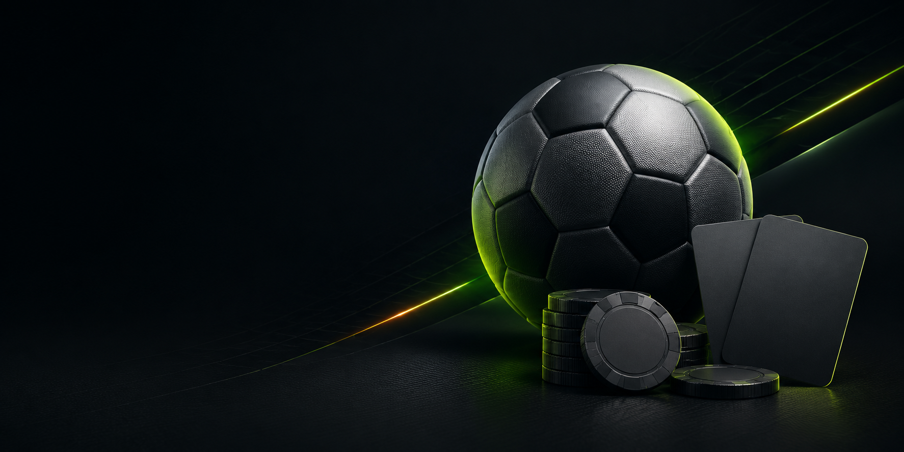 Casino klasikleri için futbol topu, kartlar ve fişler